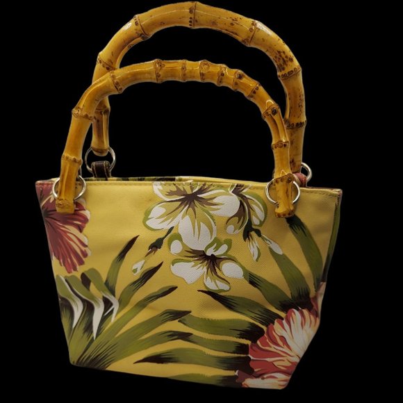 Sunny Hawaii Handbags - Sunny Hawaii Yellow Floral Bamboo Handled Purse
